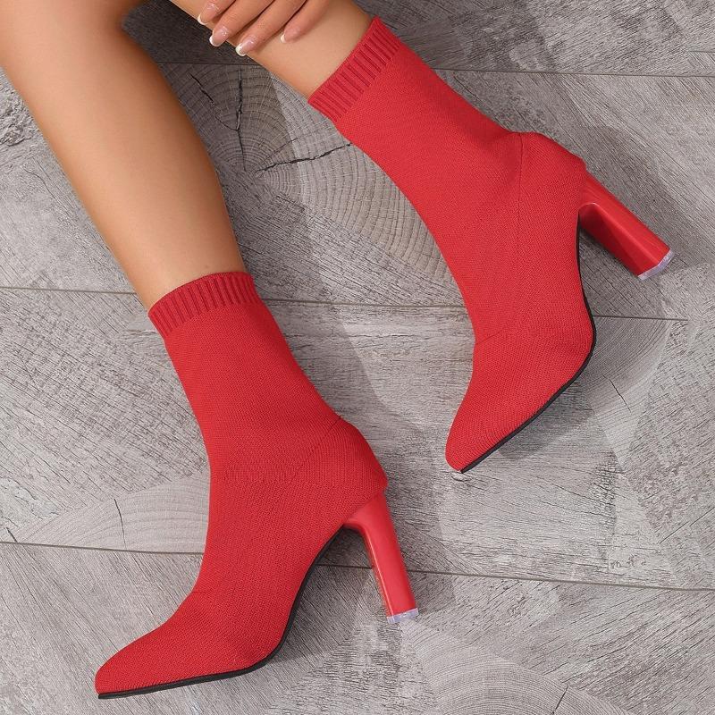 2024 Winter High-quality Women's Shoes New Fashion Solid Color Pointed Toe Cloth Short-barrel Women's High-heeled Boots