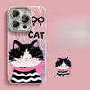 Милый кот-граффити Подходит для Apple 16 Перо Пряжа Чехол для мобильного телефона Huawei Mate70pro Кронштейн Браслет 15/14 Женщины
