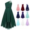 Kids Girls One Shoulder Sleeveless Bridesmaid Dress High Waist Party Dress for Evening Proms Gowns