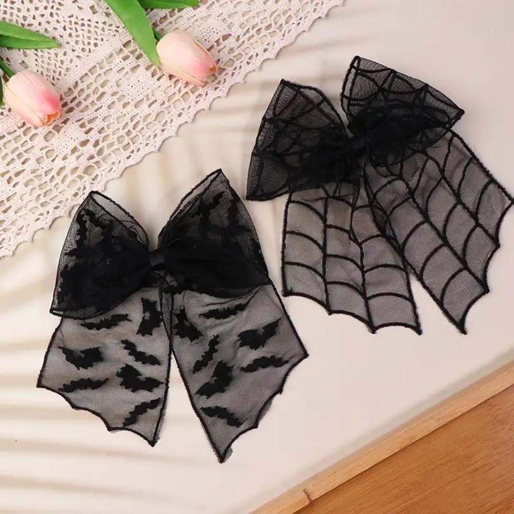 Lace Spider Web Hair Clip Spring Clip Halloween Hairpin Creative Bat Head Veil Hair Accessories