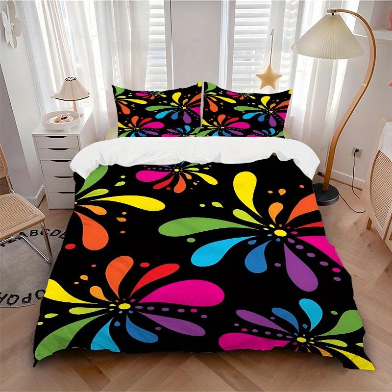 3Pcs Colorful Floral Pattern Printed Bedding Set, Breathable And Soft,(Includes 1 Duvet Cover And 2 Pillowcases, Quilt Not Included) yy250815161