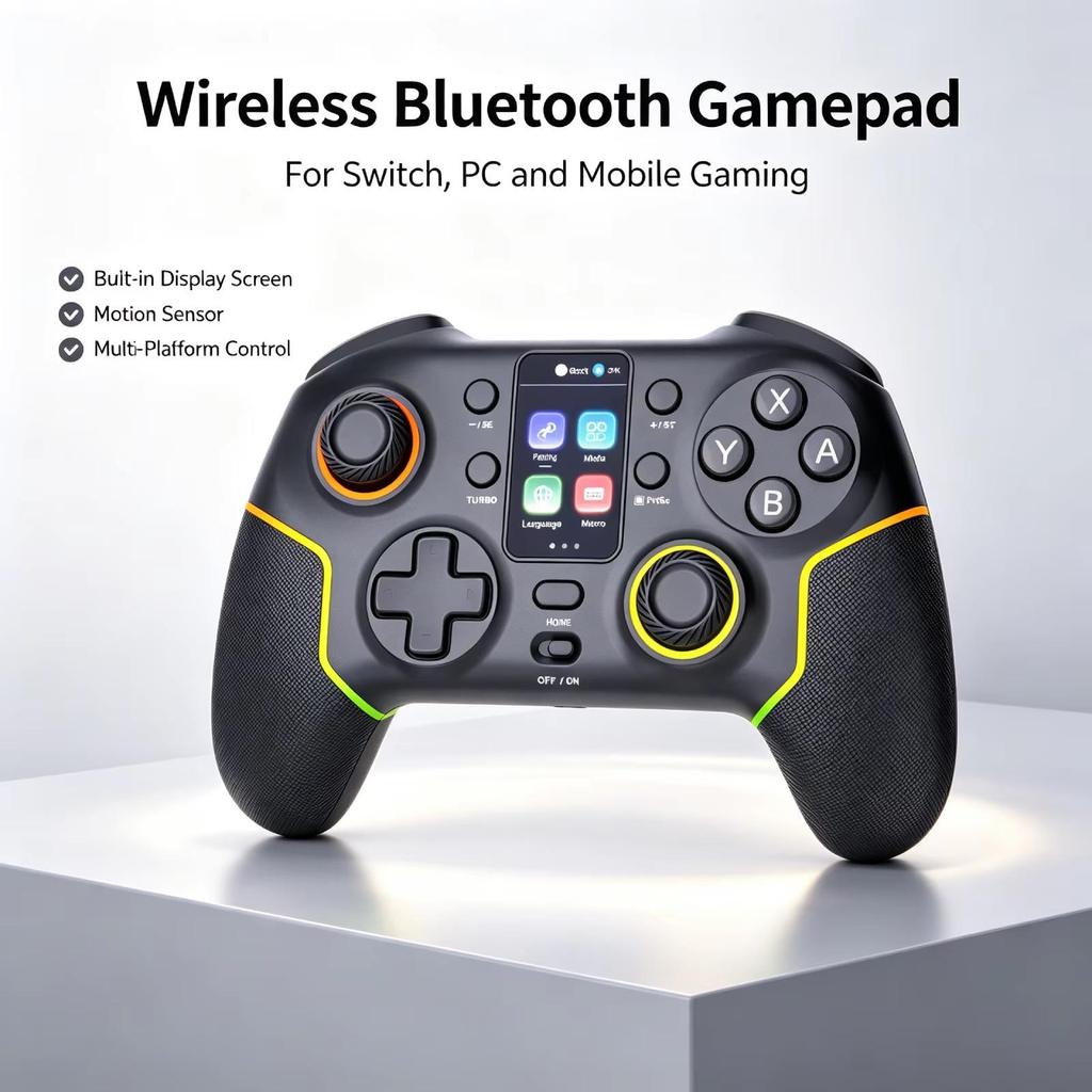 Мультиплатформенный беспроводной Bluetooth-геймпад с экраном и гироскопом - Совместим с Switch, ПК, Android, iOS