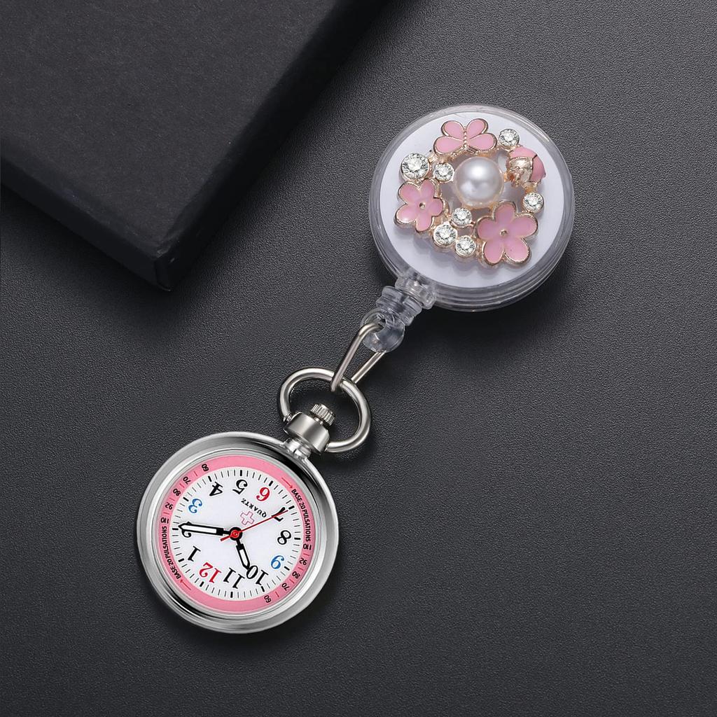 Lancardo Watch Nurse Силиконовые карманные часы с зажимом, эластичные жемчужные часы с цветком для медсестры, женские аналоговые карманные часы, идеальный подарок для кормящих матерей