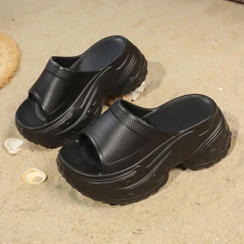 Мода 2025 Лето Женские Однотонные Пляжные Шлепанцы на Платформе с Круглым Носком Легкие Повседневные Сандалии для Улицы Повседневные Шлепанцы Женские Zapatos Mujer