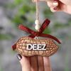 1PCS Carved Wood Deez Nuts Hanging Ornament -Themed Peanut Design Rearview Mirror Decoration, Wooden Car Accessory with Bow Lanyard
