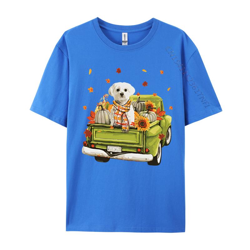 Party Happy Fall Yall Maltese Dog On Truck Tshirt Top Tshirts Rife Tops Tees Cotton Men Cute Style Cotton Graphic Tees