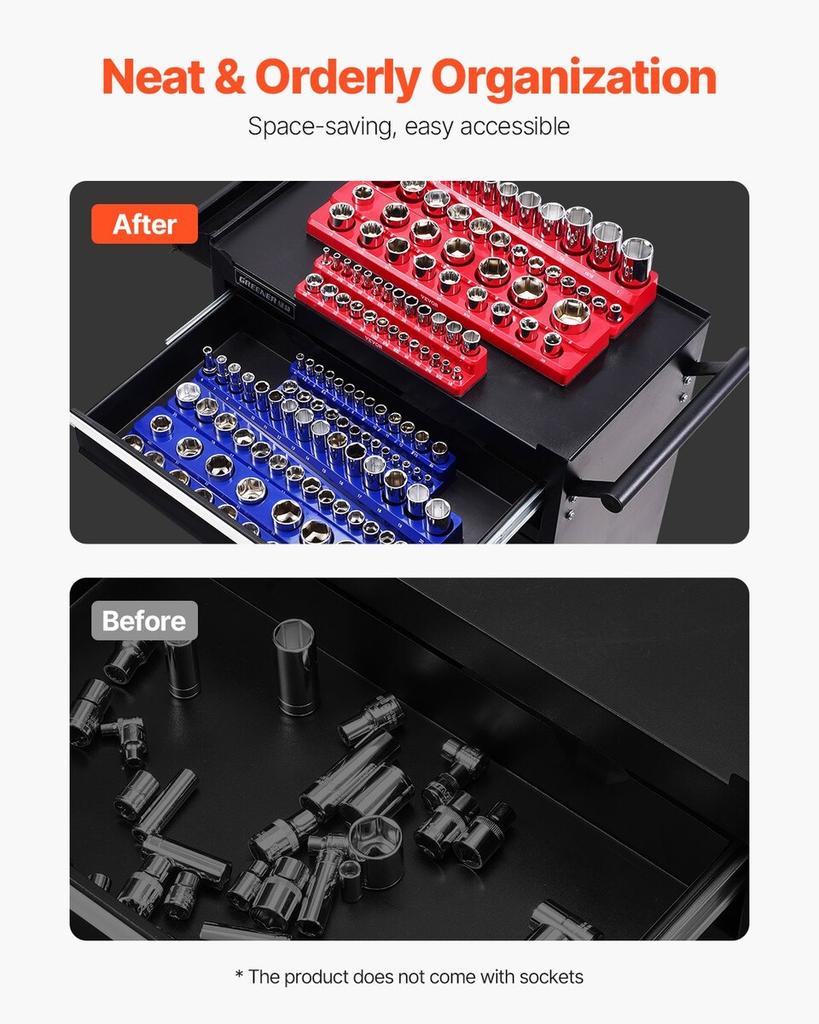 Magnetic Socket Organizer Set 6PCS Socket Trays Blue & Red for Metric SAE