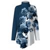 Casual Fashion Floral Print Shirt Tops High Neck Irregular Hem Long Sleeve Pullover Tops
