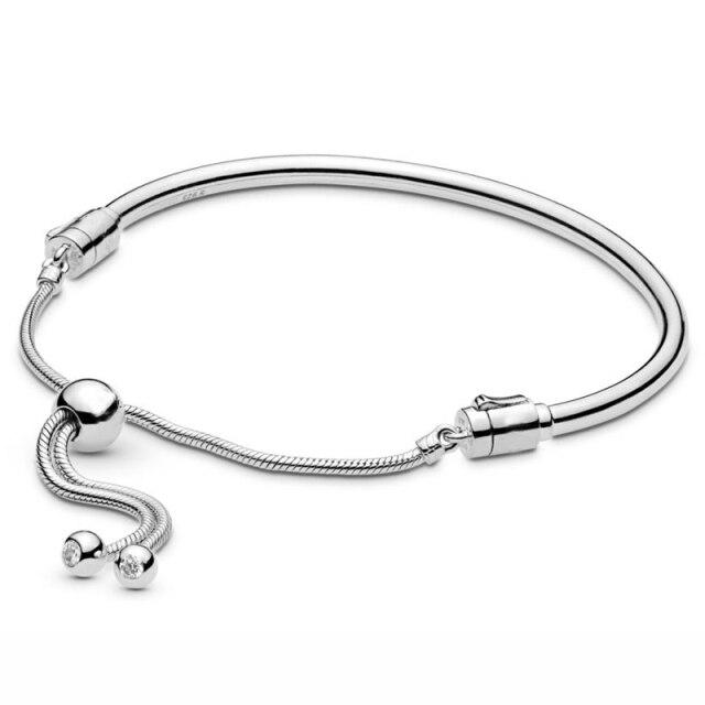 Pave Heart Star String Of Beads Sliding Clasp Adjust Wrist Bracelet Fit Sterling Tone Bangle Bead Charm Diy JewelryFashion Bracelets