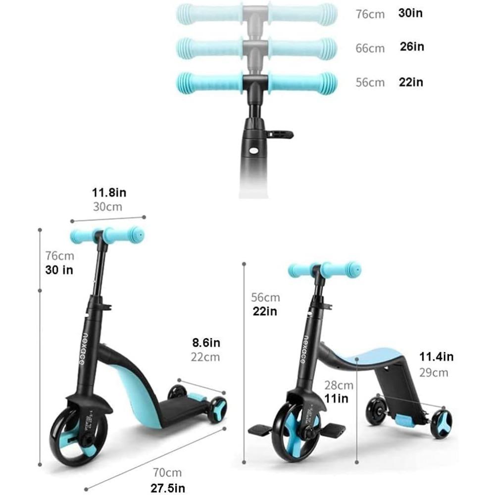 3 Wheel Scooter for Kids One-click Transformation 3 In 1 Tricycle Balance Bike Toys with Large PU Front Wheel P Gear System