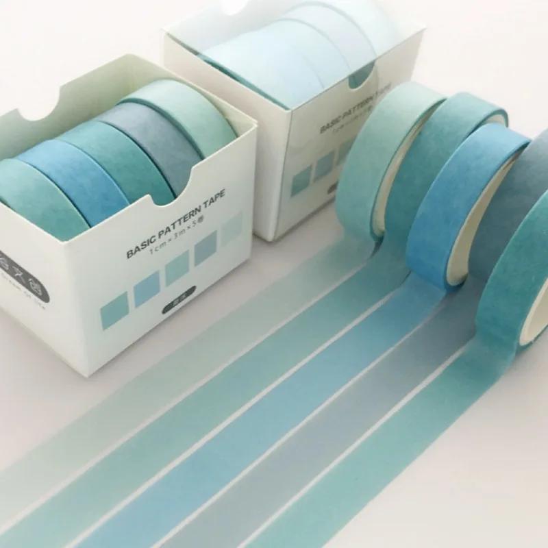 5 Pcs/pack Simple Colorful Basic Style Washi Tape Set DIY Scrapbooking Sticker Label Masking Tape School Office Supply