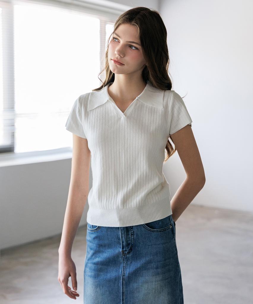 HYFVE Viscose Collar Ribbed Short Sleeve Knit