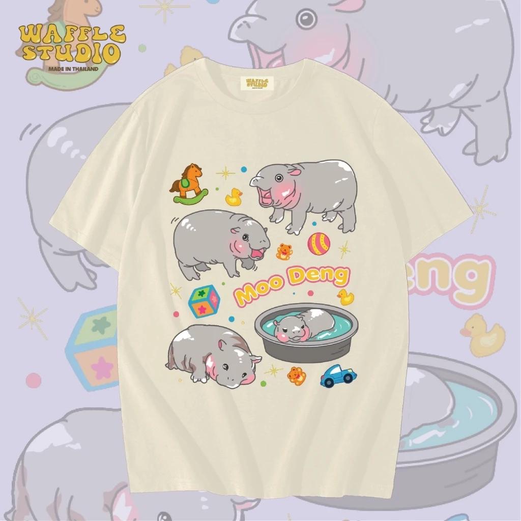 Футболка Moo Deng Tiny Baby Hippo Star Thailand Cute Pygmy Hippo Unisex для мужчин и женщин с принтом и круглым вырезом