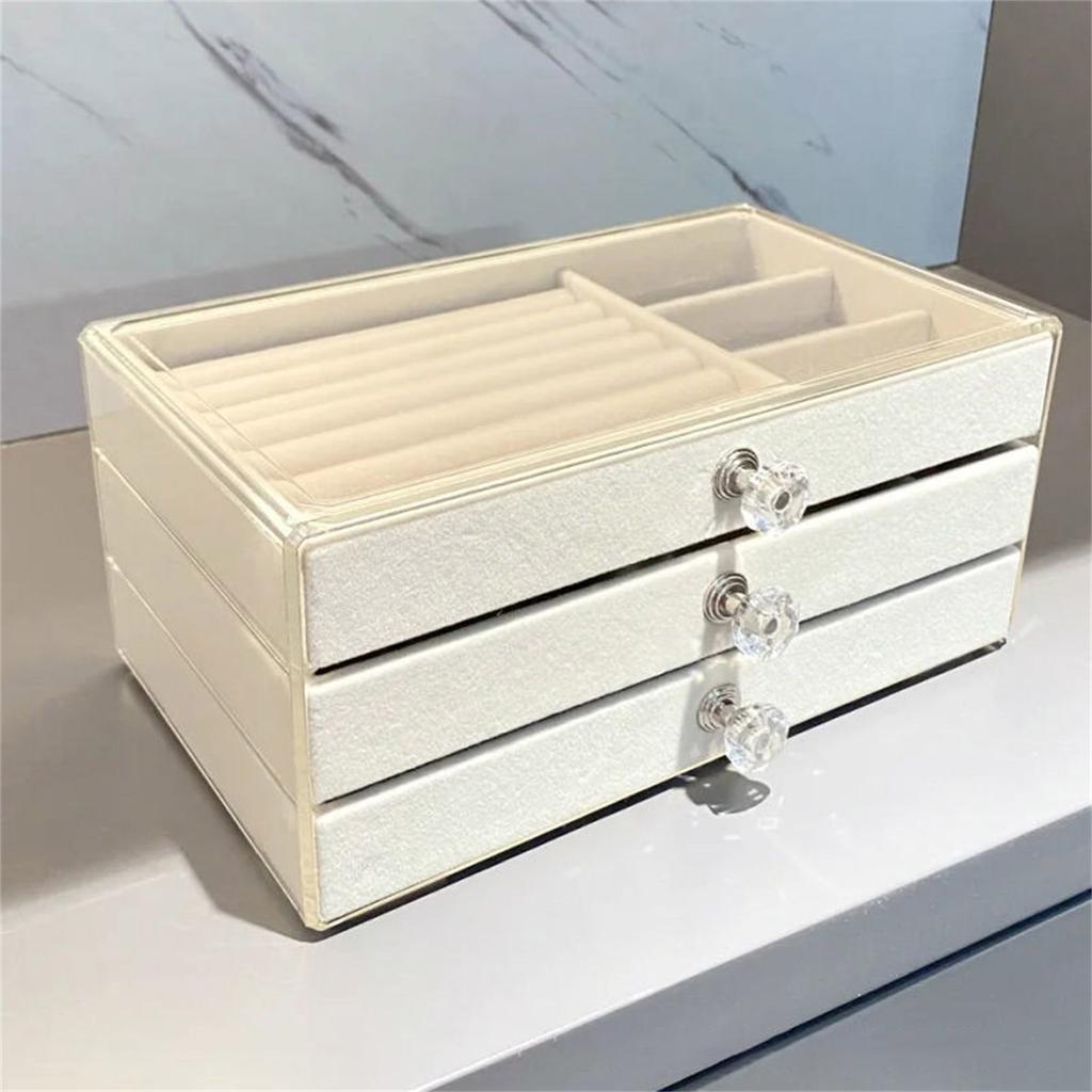 Plastic Velvets Jewelry Organizer 3 Drawers Stackable Display Case for Earrings Necklace Bracelets Accessories Holder