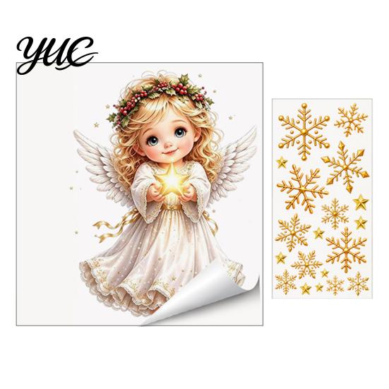 Transparent Window Stickers Christmas Angel Clings, Removable PVC Static Glass for Holiday Glue Free Film Home Decor, Reusable Electrostatic Snowflake