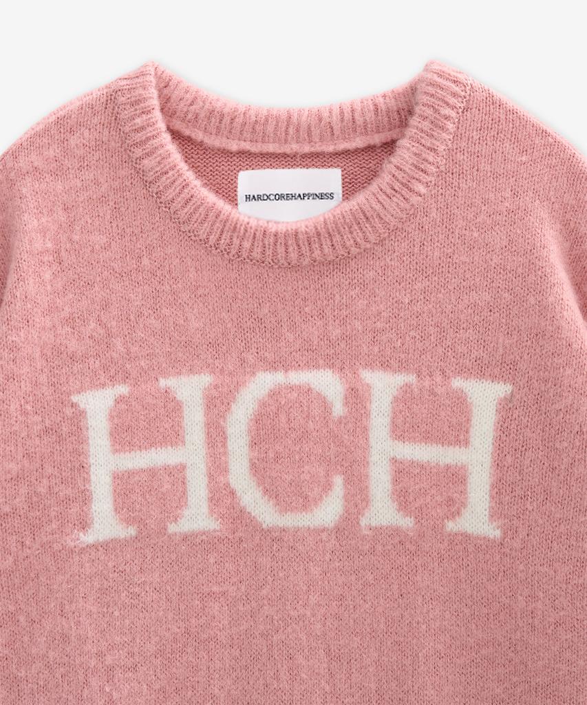 HARDCORE HAPPINESS Hch Logo Round Neck Wool Knit_Pink