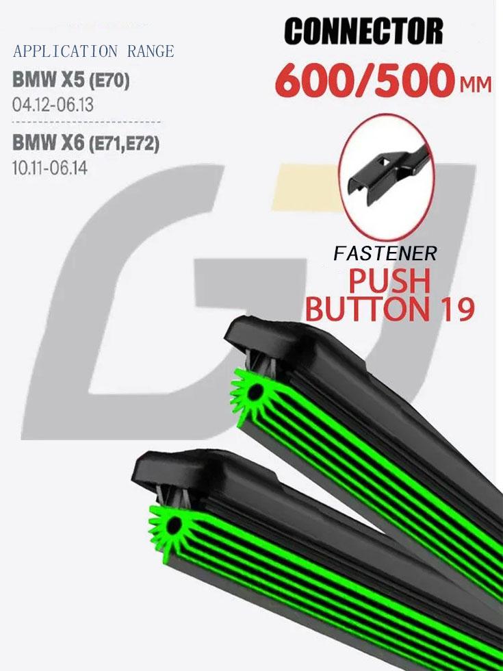 24"+20" Push Button 19 Frameless Wipers, Quiet 11-Layer Rubber Blades for BMW X5 E70 X6 E71 E72