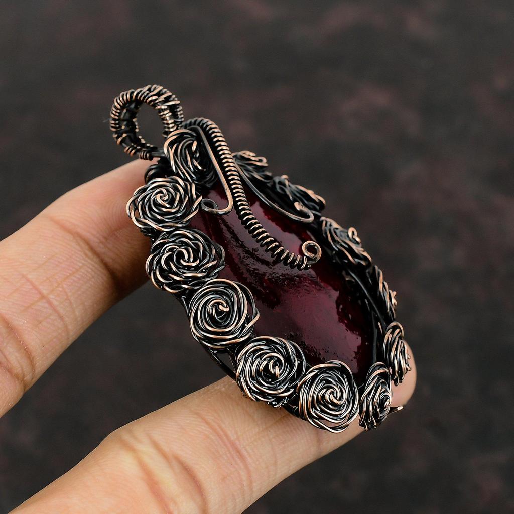 Red Fire Labradorite Pendant Copper Wire Wrapped Pendant Handmade Pendant Copper Jewelry Gemstone Pendant Wire Wrapped Jewelry Gift For Mom