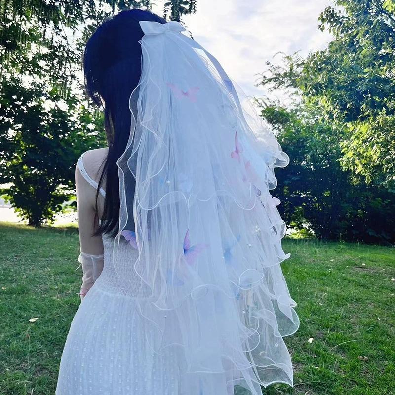 Colorful Butterfly Veil Registration Fluffy Veil Multi Layered Bridal Wedding Headdress Super Fairy Photography Photo Props