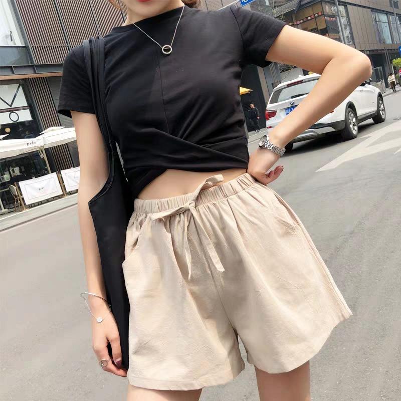 Spring and Summer New Cotton and Linen Shorts Women's Outer Wear Thin A- Shown Wide Leg High Waist Slimming Plus Size Loose Casual Shorts for Women