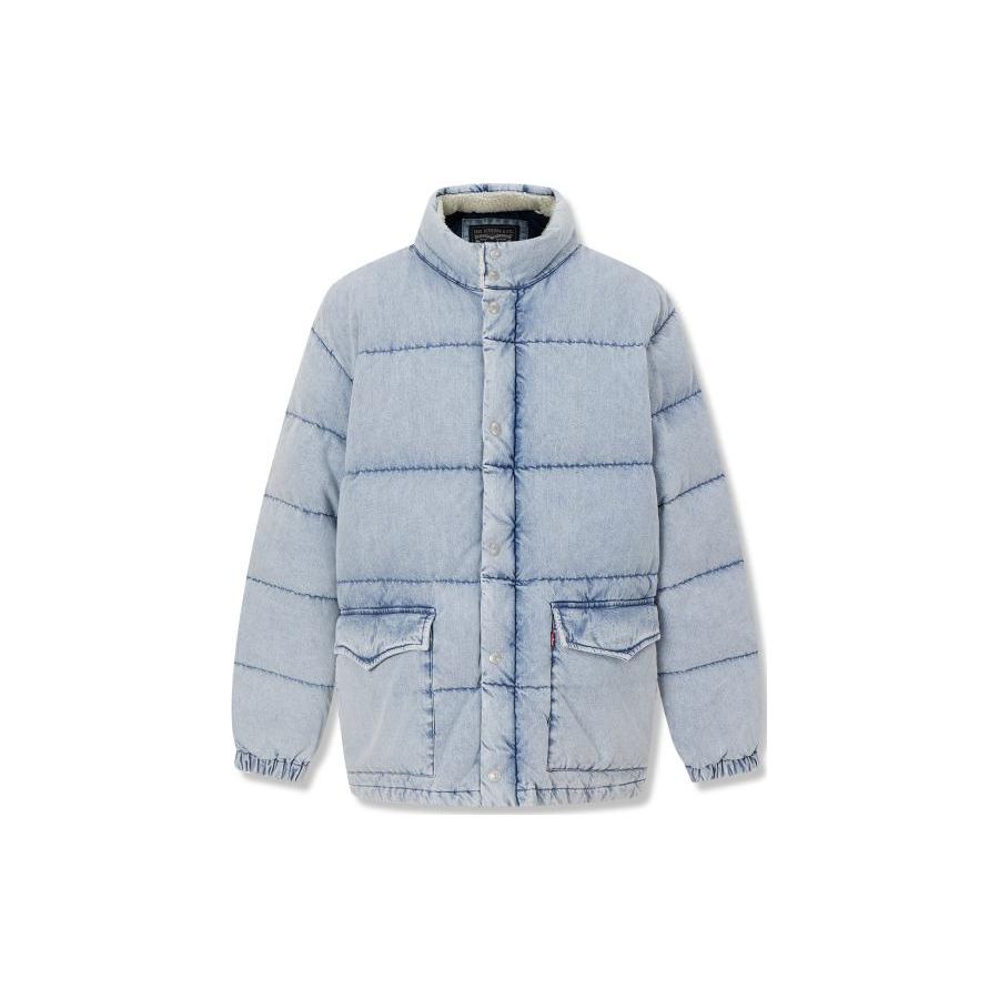 Мужская куртка пуховик Levis однотонная на молнии со стойкой синяя A5803-0000