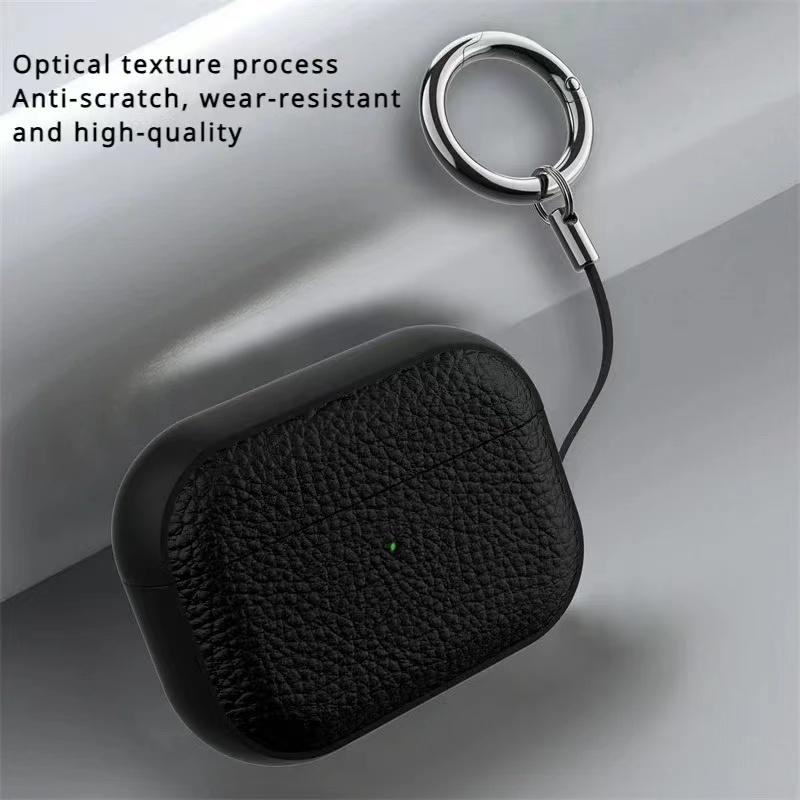 Luxury Litchi Skin Pattern Headphones Case For AirPods 4 3 2 1 with Hook Protective Shell Soft Cover For AirPods Pro 1st 2nd Gen