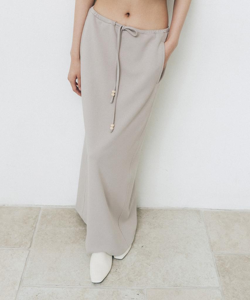 After Glow Wood Detail Drawstring Maxi Skirt_Sand Greige