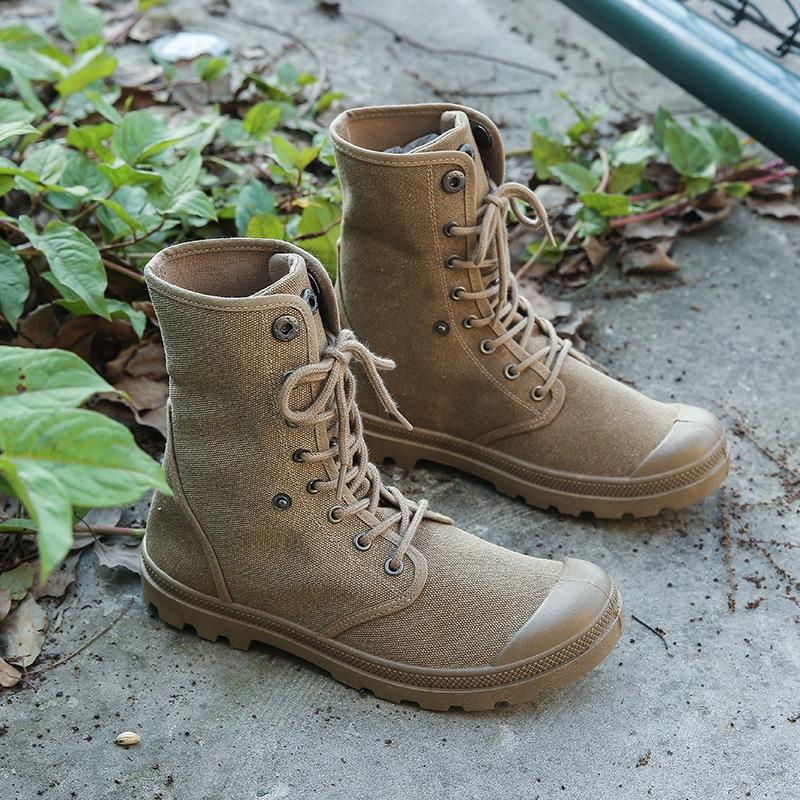 Outdoor Hiking Shoes for Men High Top Canvas Sneakers Tactical Combat Boots Men's Shoes Climbing Sports Non-slip Trekking Shoes