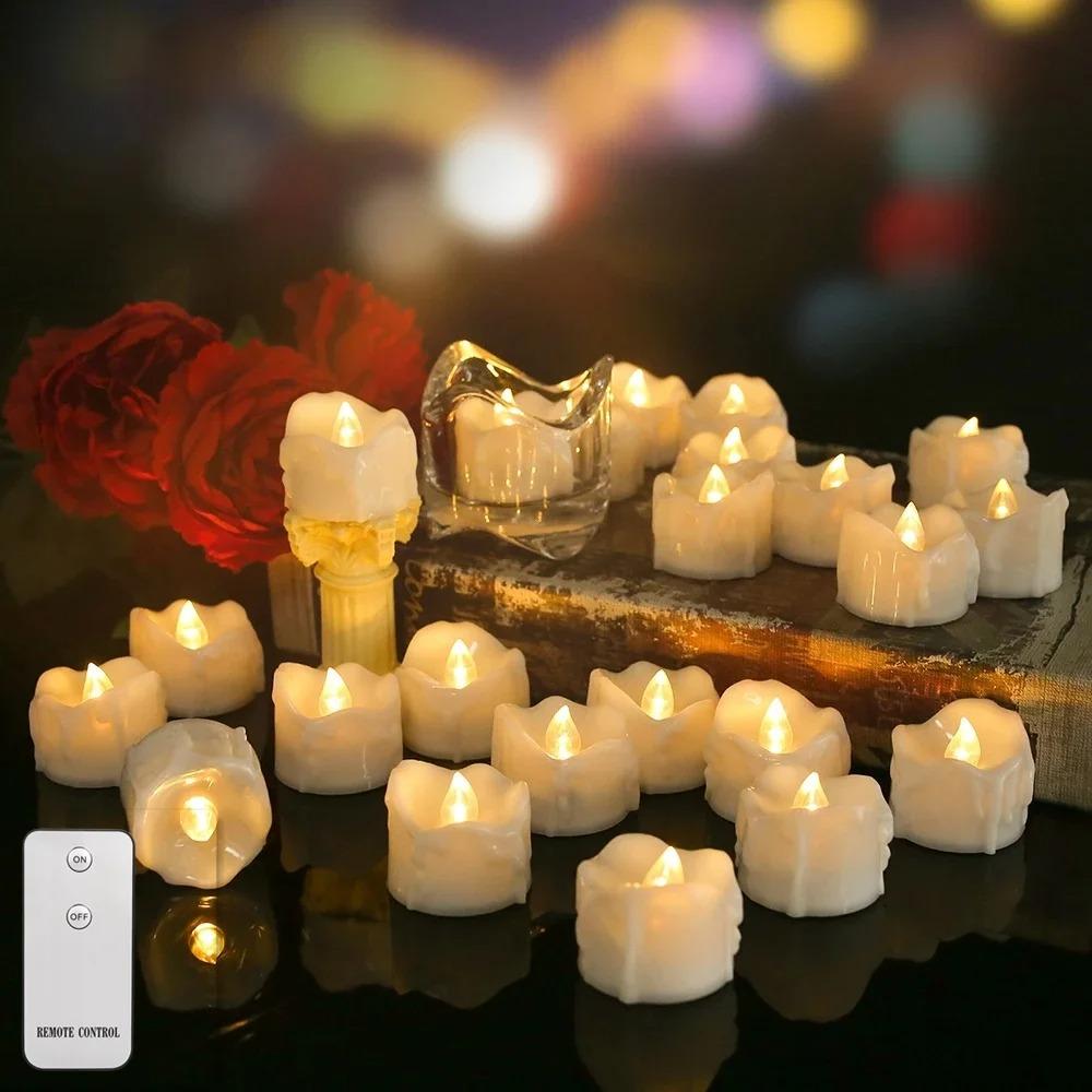 12/24 шт. в упаковке беспламенные мерцающие светодиодные свечи с дистанционным управлением светодиодные чайные свечи электронные светодиодные свечи для свадьбы, Хэллоуина, Рождества, декора
