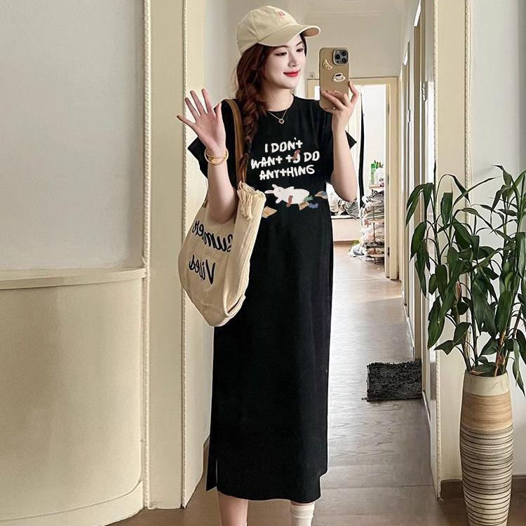 2026 new pocket short-sleeved t-shirt skirt women's Korean version loose casual large size small flying sleeve dress long dress summer