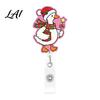 Rotating Clip Name Tag Holder Cute Goose Badge Holder Acrylic Retractable Reel with Glitter Keychain for Scrubs Christmas Theme 360 Degree
