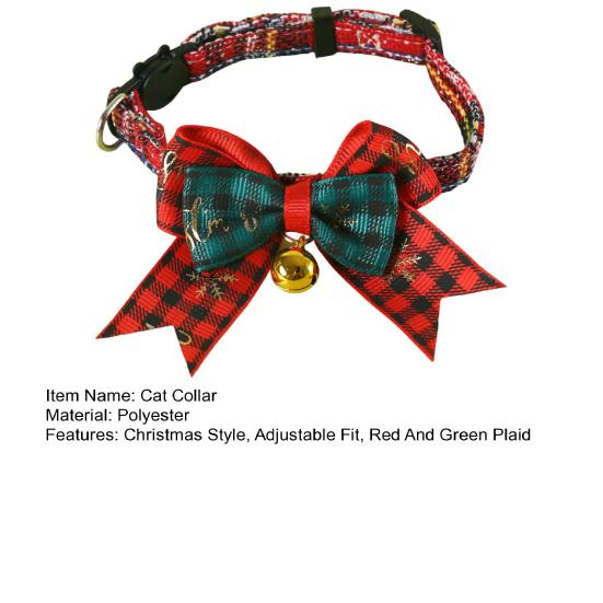 Рождественский кошачий ошейник красно-зеленый клетчатый ошейник с бантом регулируемый ошейник-бант с колокольчиком для кошек рождественский наряд реквизит для фотосессий
