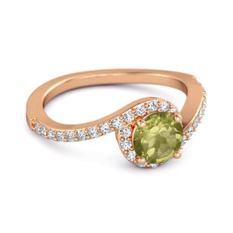 Peridot Halo Twist Pavé Band Ring - Sterling Silver Rose Gold Vermeil