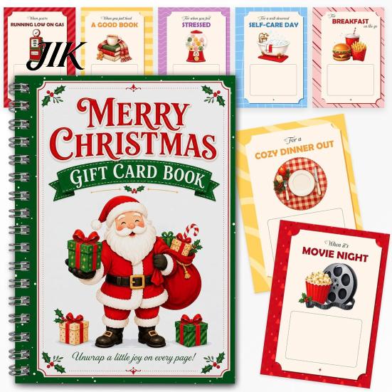 Decorative Card Album for Holidays Merry Christmas Gift Holder Book, DIY Spiral Bound Themed Greeting Book Booklet, Xmas Gifts Family, Friends,