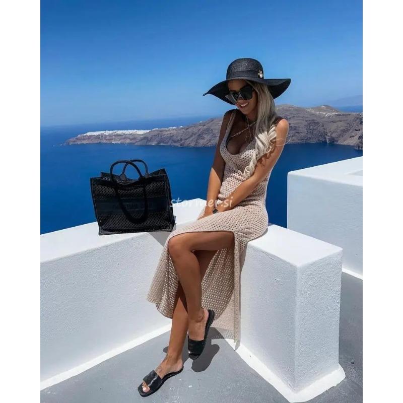 Пляжная блузка-платье с полым вырезом на спине, вязаная, для женщин