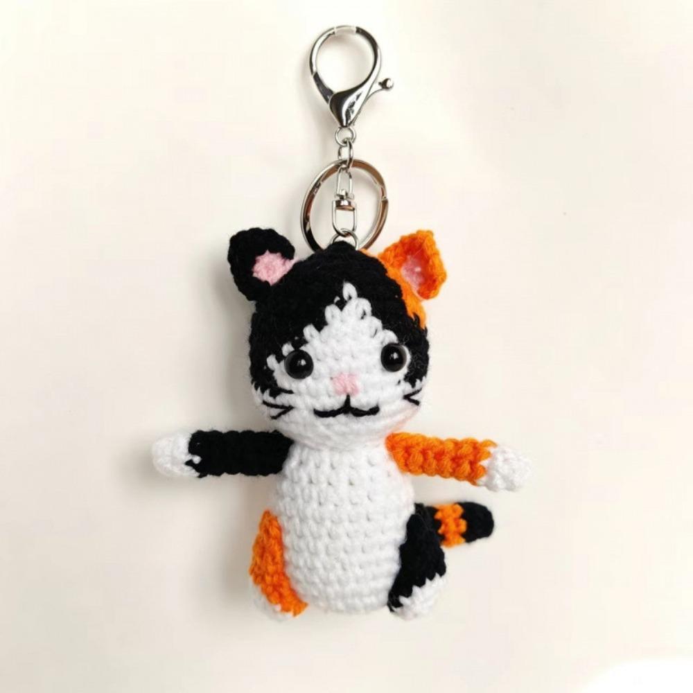 Handmade Hand Cat Keychain Handwoven Yarn Kitty Bag Charm Crochet Kitten Keyring  Backpack Decor