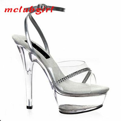 Женские туфли на тонком высоком каблуке с прозрачными бриллиантами, босоножки для танцев, модель Walk Show, каблук 15 см, платформа 5 см, YKC