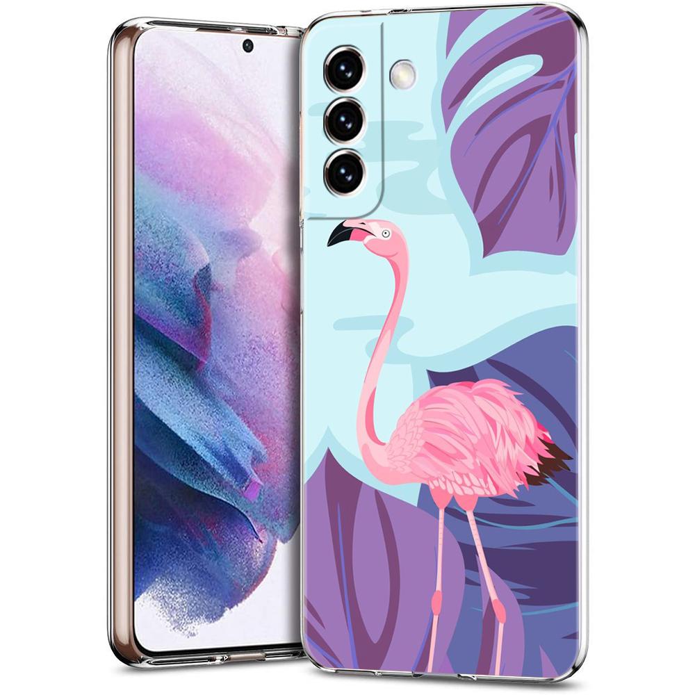 Чехол для телефона Samsung Galaxy S24 Ultra S23 FE S22 S20 S21 5G S10 S9 Plus S10E S8 Мягкий Прозрачный милый Розовые Фламинго лист Чехол