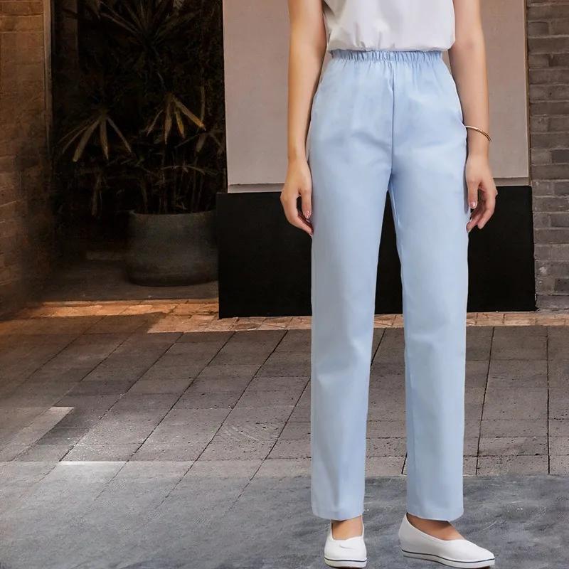 Комфортные брюки для медсестры, рабочие брюки больших размеров, эластичная резинка на талии, женские брюки для врачей, белое, розовое, синее платье для медсестры