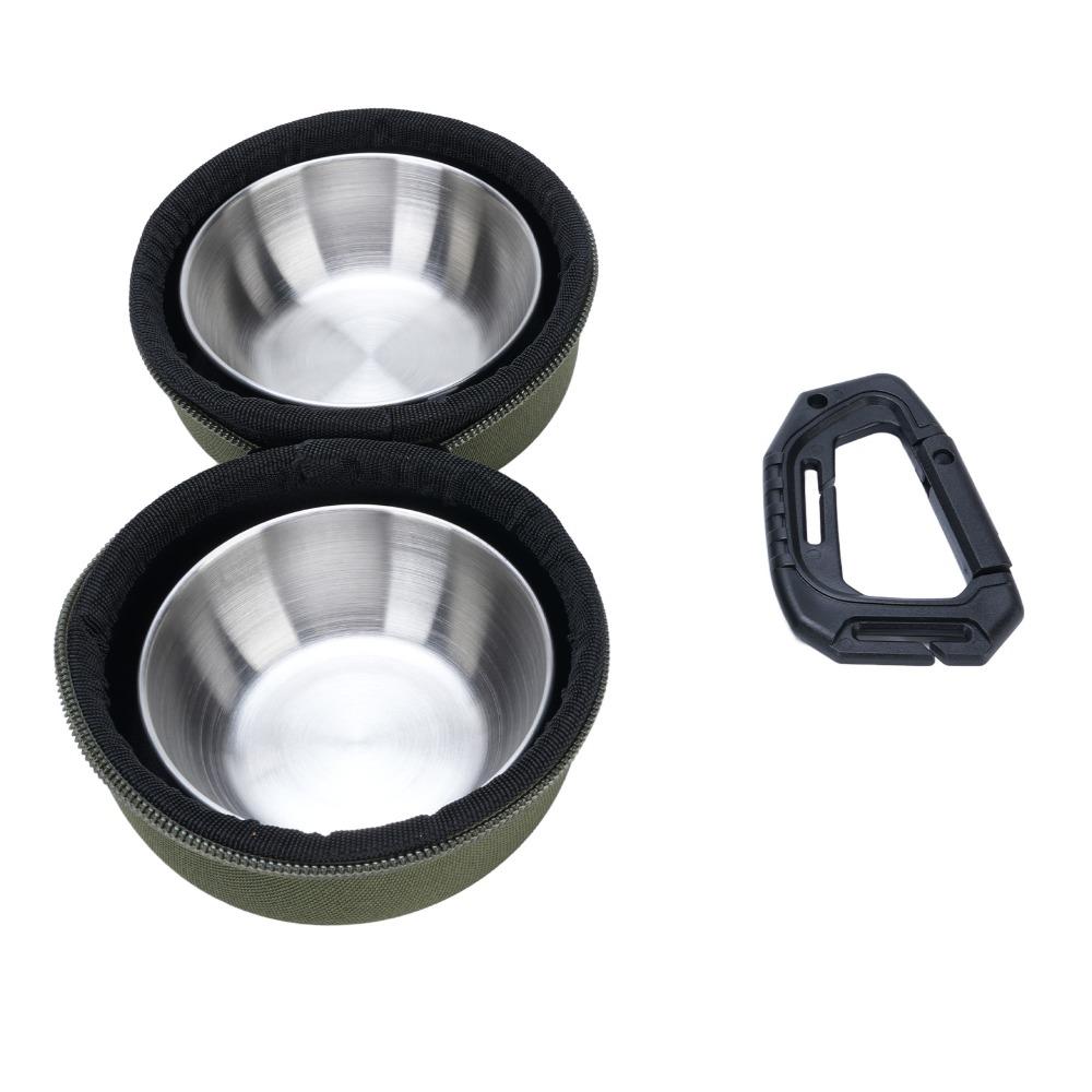 Stainless Steel Portable PET Bowl Set Green and Khaki Travel PET Feeder PET Feeding