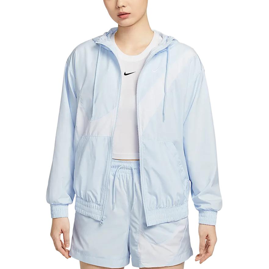 Nike Sportswear Classics Logo UPF 40+ Sun Protection Loose Fit Zip-Up Hooded Long Sleeve Jacket Women Jackets Purple-Blue White HM8972423