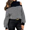 Autumn and Winter Women's Striped Sweater Half High Neck Fashion Pullover Cold Shoulder Knitwear