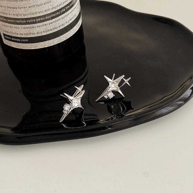 2023 модные серебряные серьги-гвоздики с крестом и звездой из циркона для женщин и девочек, корейские серьги с четырехконечной звездой, индивидуальные серьги, ювелирные изделия