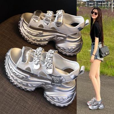 SJN9131-17 Женские босоножки со стразами на толстой подошве - Летняя мода 2024 г. Римский стиль