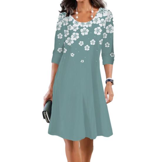 Женское весеннее платье трапециевидной формы с цветочным принтом, большие качели, с длинным рукавом, с круглым вырезом, повседневное, свободное, элегантное, контрастного цвета, женское повседневное платье миди