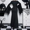 Женское платье на Хэллоуин с подолом «рыбий хвост» Slim Fit Нерегулярные манжеты с рюшами и рукавами «летучая мышь» Готическое платье с круглым вырезом Сплошной цвет Косплей Производительность Макси-платье