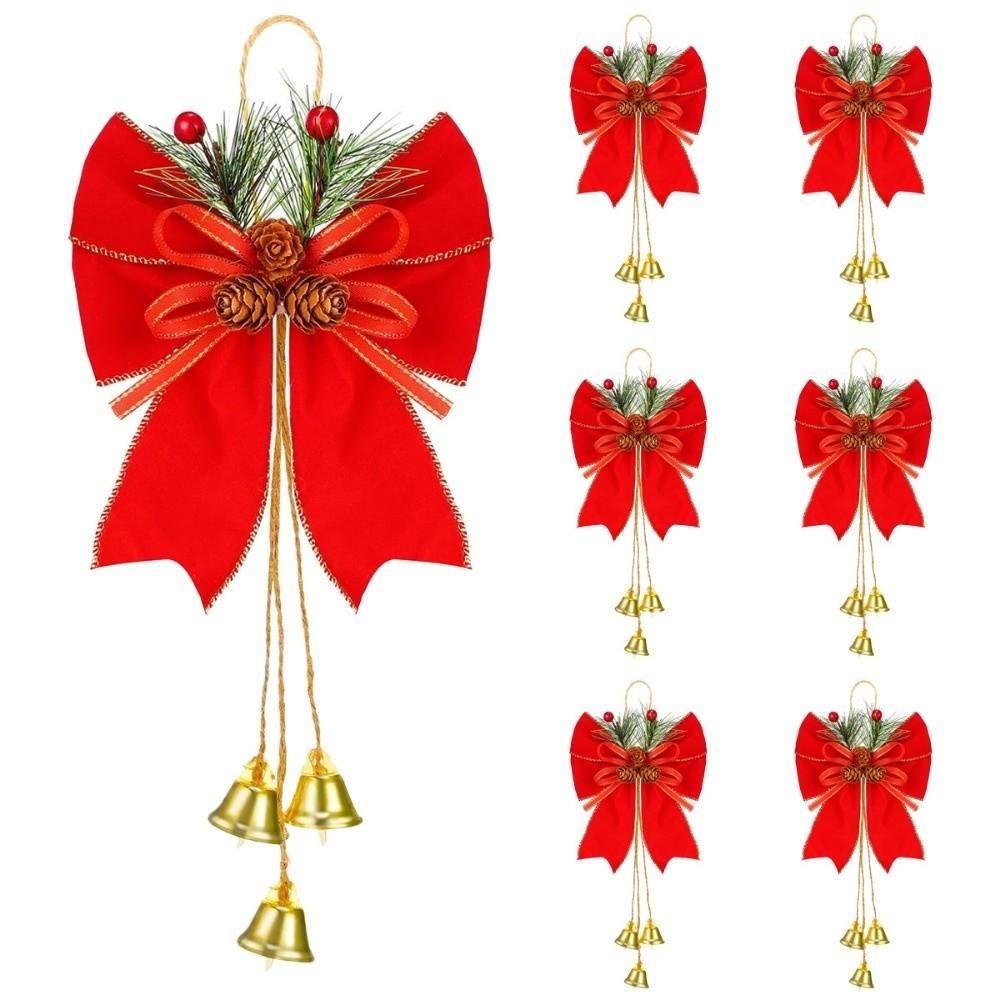 6Pcs/Set Creative Christmas Bows Hanging Ornament with Bell Buffalo Plaid Bowknot Hanging Pendant Festive DIY Craft