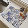 Printed Kitchen Drain Pad Vintage Tableware Placemat Dish Drying Mat Countertop Protector