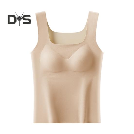 Winter Women Thermal Vest with Chest Pads Seamless Velvet Fast Temperature Lock Heating Square Neck Slim Fit Elastic Sleeveless Inner Wear Bottoming