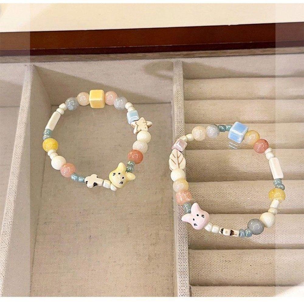 Крутой милый браслет из бисера, эстетичный браслет из бисера, модный красочный керамический браслет с кошкой